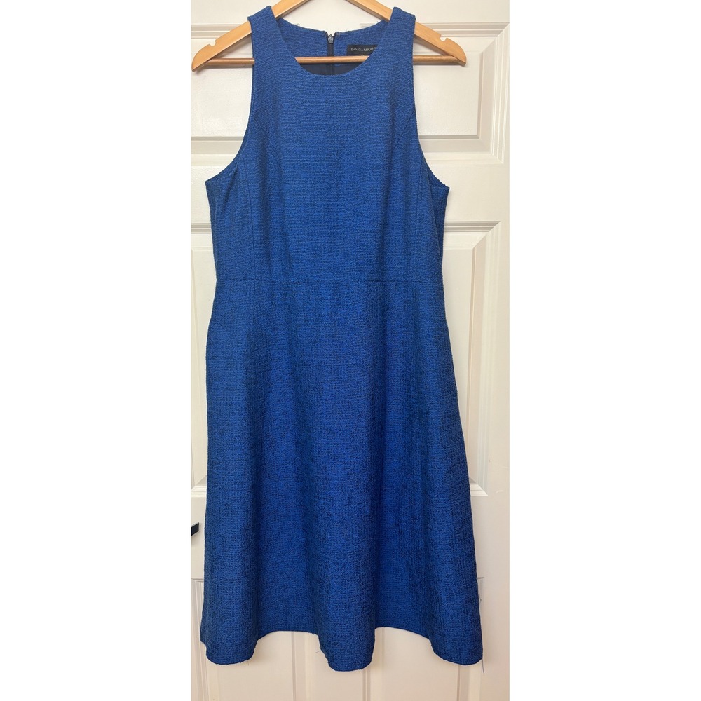 Banana Republic Blue Tweed Sleeveless Pocket Shift Dress Size 12 Lined Zipper